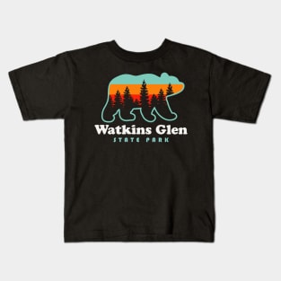 Watkins Glen State Park Hiking New York Retro Bear Kids T-Shirt